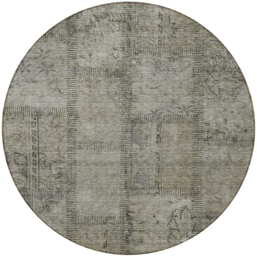 8' Taupe Brown And Beige Round Patchwork Washable Indoor Outdoor Area Rug Photo 5