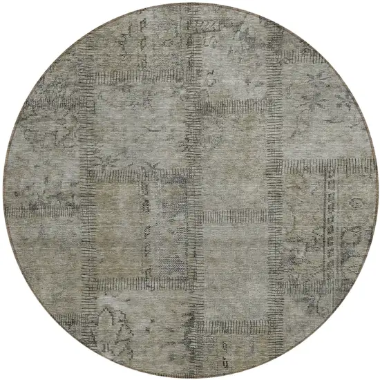 8' Taupe Brown And Beige Round Patchwork Washable Indoor Outdoor Area Rug Photo 2
