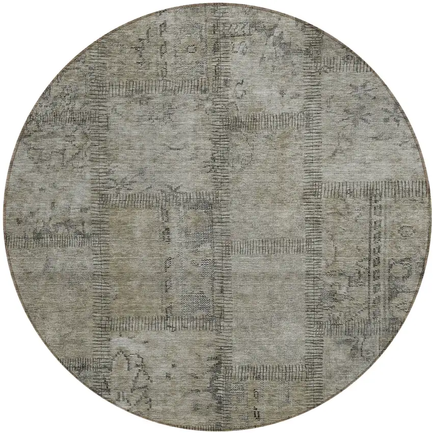 8' Taupe Brown And Beige Round Patchwork Washable Indoor Outdoor Area Rug Photo 2