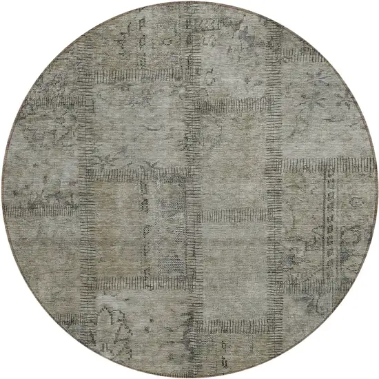 8' Taupe Brown And Beige Round Patchwork Washable Indoor Outdoor Area Rug Photo 2