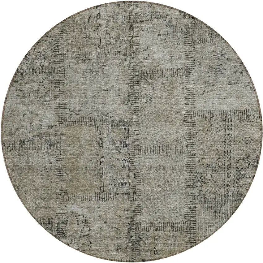 8' Taupe Brown And Beige Round Patchwork Washable Indoor Outdoor Area Rug Photo 2