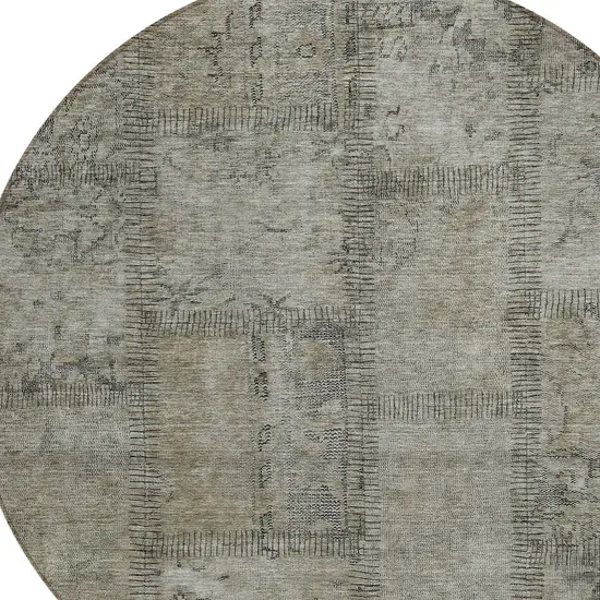 8' Taupe Brown And Beige Round Patchwork Washable Indoor Outdoor Area Rug Photo 4