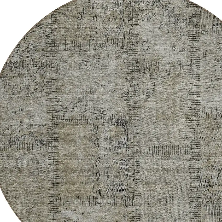 8' Taupe Brown And Beige Round Patchwork Washable Indoor Outdoor Area Rug Photo 4