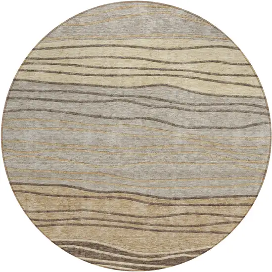 8' Taupe Brown And Beige Round Striped Washable Indoor Outdoor Area Rug Photo 1