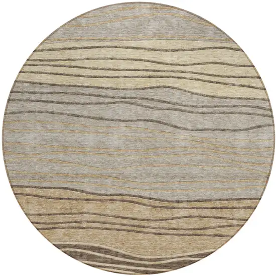 8' Taupe Brown And Beige Round Striped Washable Indoor Outdoor Area Rug Photo 1