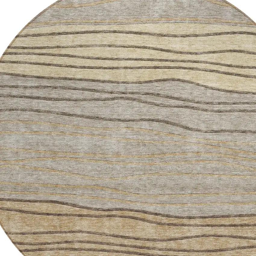 8' Taupe Brown And Beige Round Striped Washable Indoor Outdoor Area Rug Photo 4