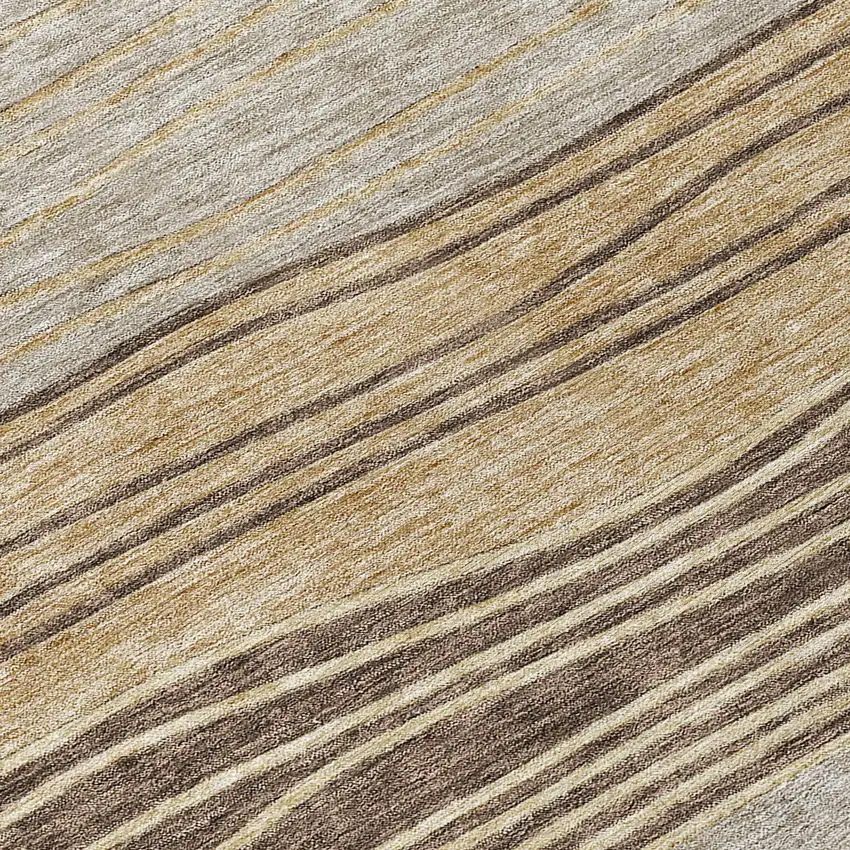 8' Taupe Brown And Beige Round Striped Washable Indoor Outdoor Area Rug Photo 8