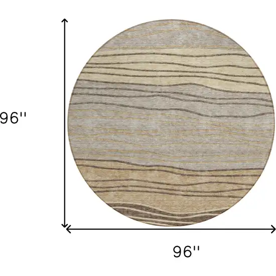 8' Taupe Brown And Beige Round Striped Washable Indoor Outdoor Area Rug Photo 8