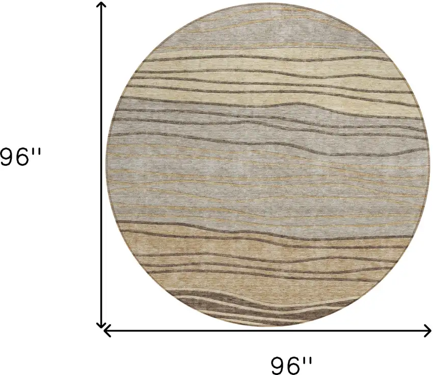 8' Taupe Brown And Beige Round Striped Washable Indoor Outdoor Area Rug Photo 8