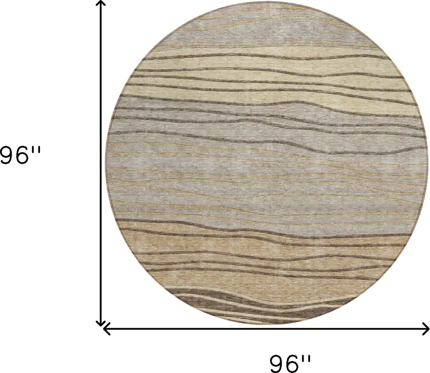 8' Taupe Brown And Beige Round Striped Washable Indoor Outdoor Area Rug Photo 8