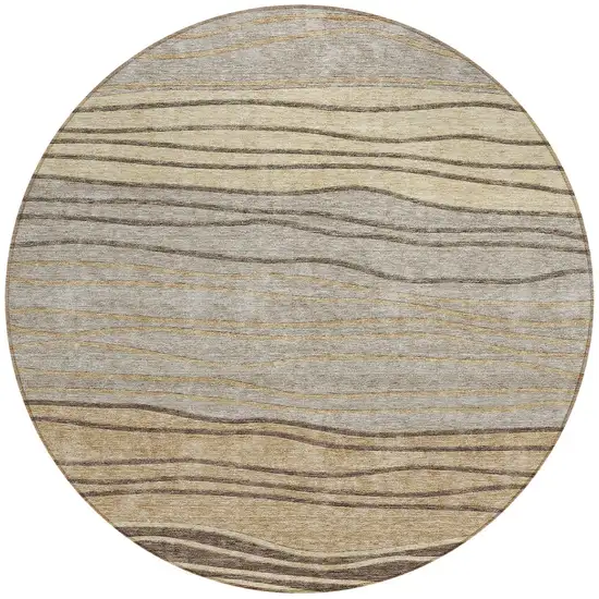 8' Taupe Brown And Beige Round Striped Washable Indoor Outdoor Area Rug Photo 5