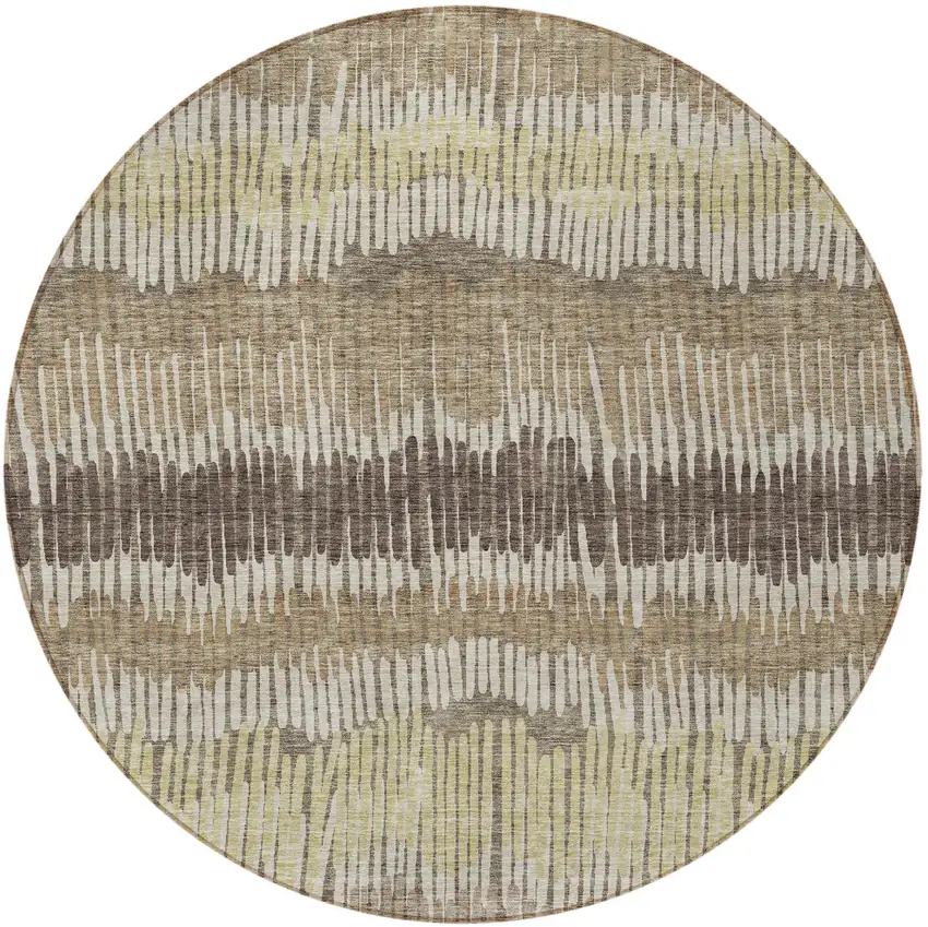 8' Taupe Brown And Beige Round Striped Washable Indoor Outdoor Area Rug Photo 5