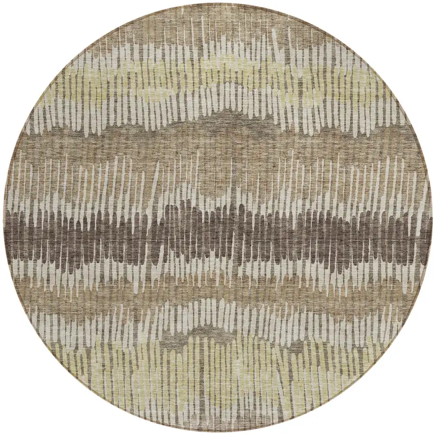 8' Taupe Brown And Beige Round Striped Washable Indoor Outdoor Area Rug Photo 2