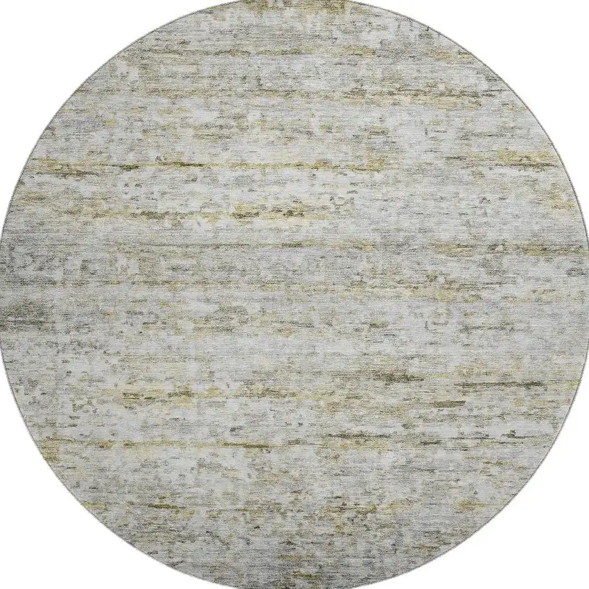 8' Taupe Brown And Beige Striped Washable Round Rug With UV Protection Photo 3