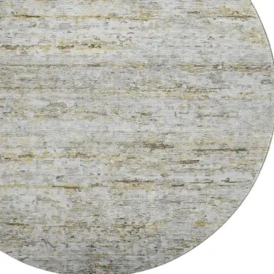 8' Taupe Brown And Beige Striped Washable Round Rug With UV Protection Photo 2