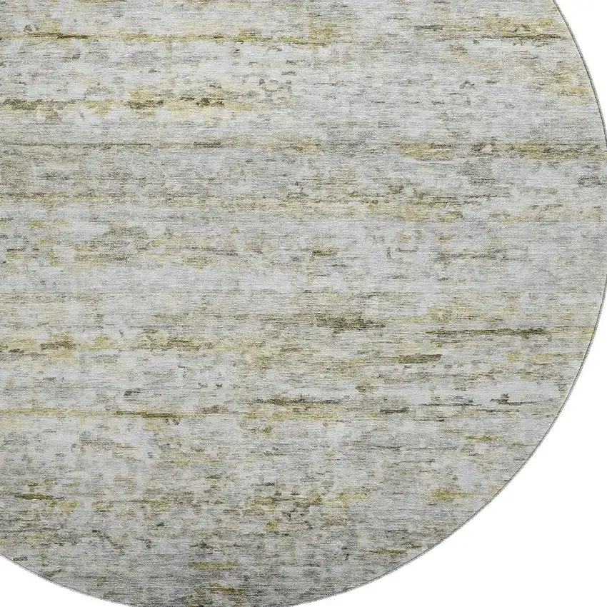 8' Taupe Brown And Beige Striped Washable Round Rug With UV Protection Photo 2