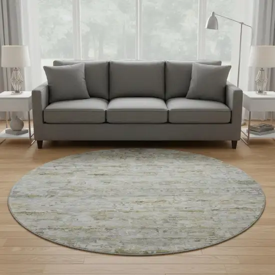 8' Taupe Brown And Beige Striped Washable Round Rug With UV Protection Photo 2