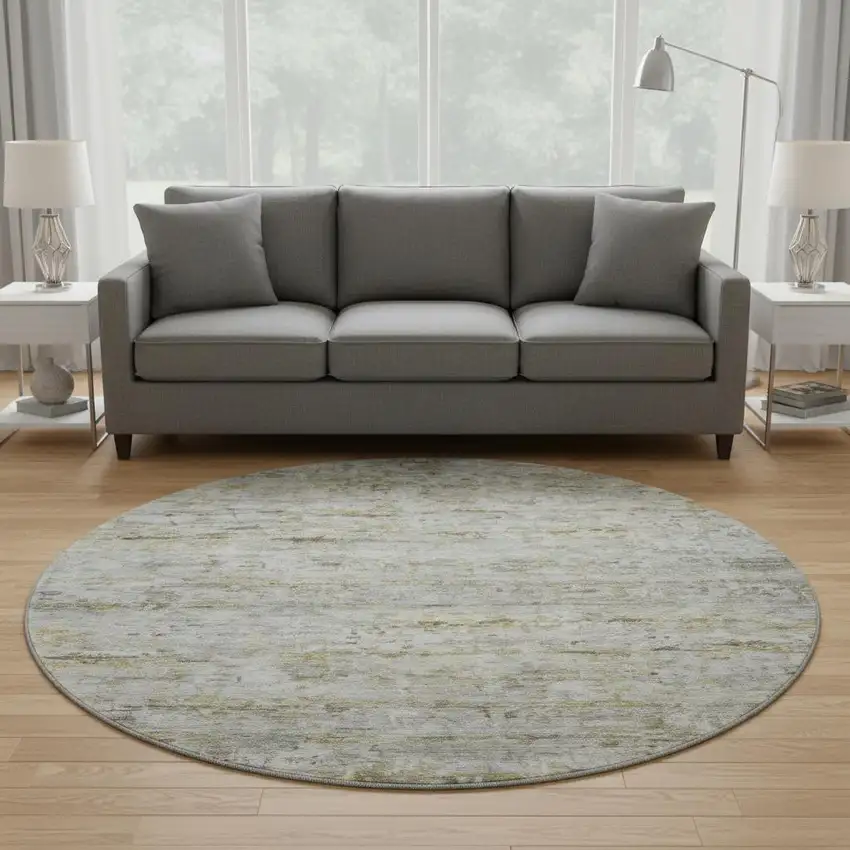 8' Taupe Brown And Beige Striped Washable Round Rug With UV Protection Photo 2