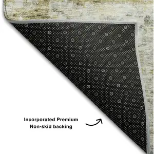 Photo of 8' Taupe Brown And Beige Striped Washable Round Rug With UV Protection