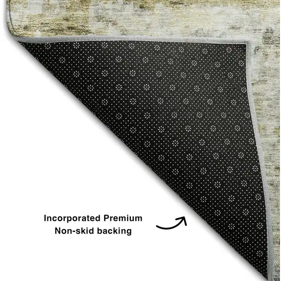 8' Taupe Brown And Beige Striped Washable Round Rug With UV Protection Photo 5