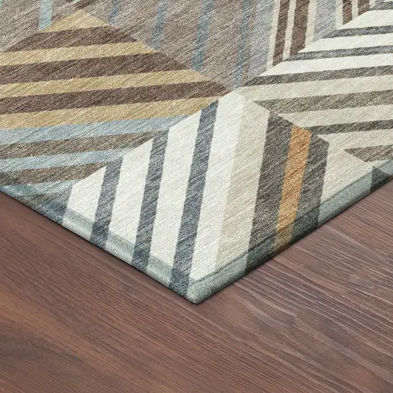 8' Taupe Brown And Blue Round Patchwork Washable Indoor Outdoor Area Rug Photo 8