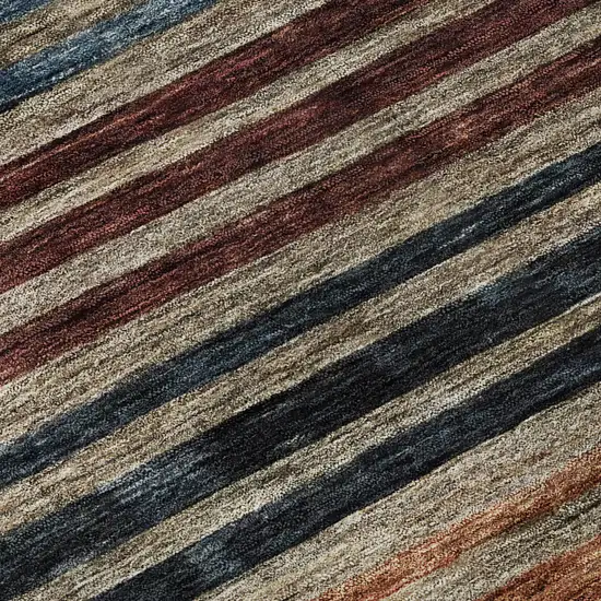 8' Taupe Brown And Blue Striped Washable Round Rug With UV Protection Photo 8