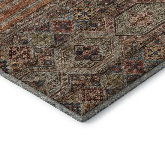 8' Taupe Brown And Blue Striped Washable Round Rug With UV Protection Photo 6