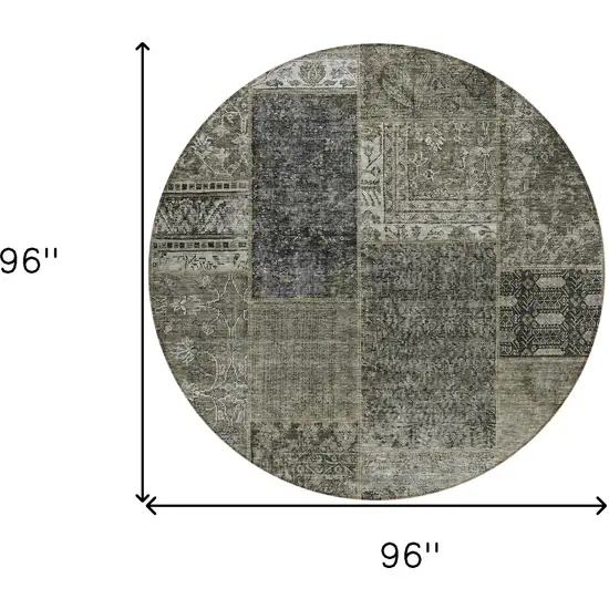 8' Taupe Brown And Charcoal Round Patchwork Washable Indoor Outdoor Area Rug Photo 3