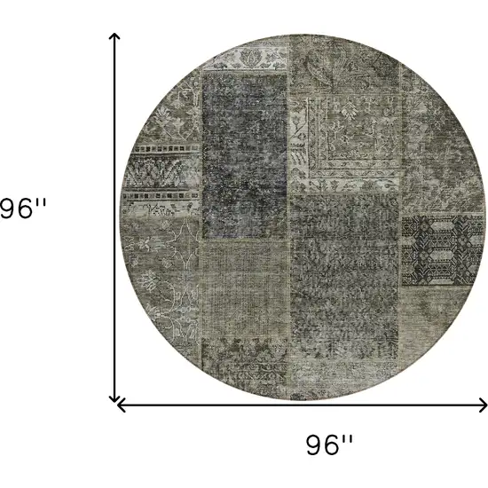 8' Taupe Brown And Charcoal Round Patchwork Washable Indoor Outdoor Area Rug Photo 3
