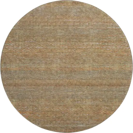 8' Taupe Brown And Copper Striped Washable Round Rug With UV Protection Photo 1