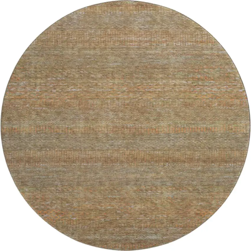 8' Taupe Brown And Copper Striped Washable Round Rug With UV Protection Photo 1