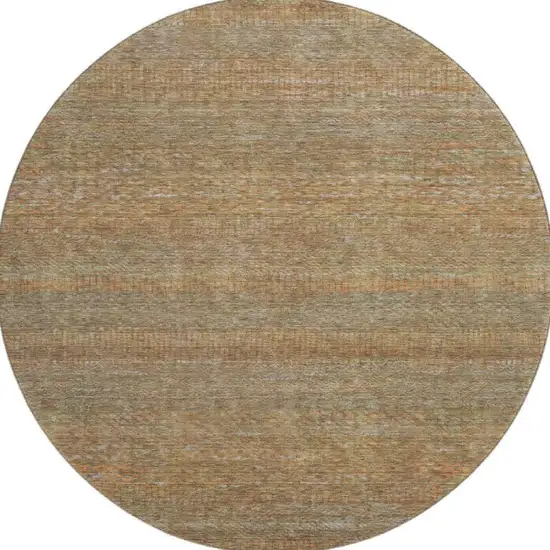 8' Taupe Brown And Copper Striped Washable Round Rug With UV Protection Photo 2