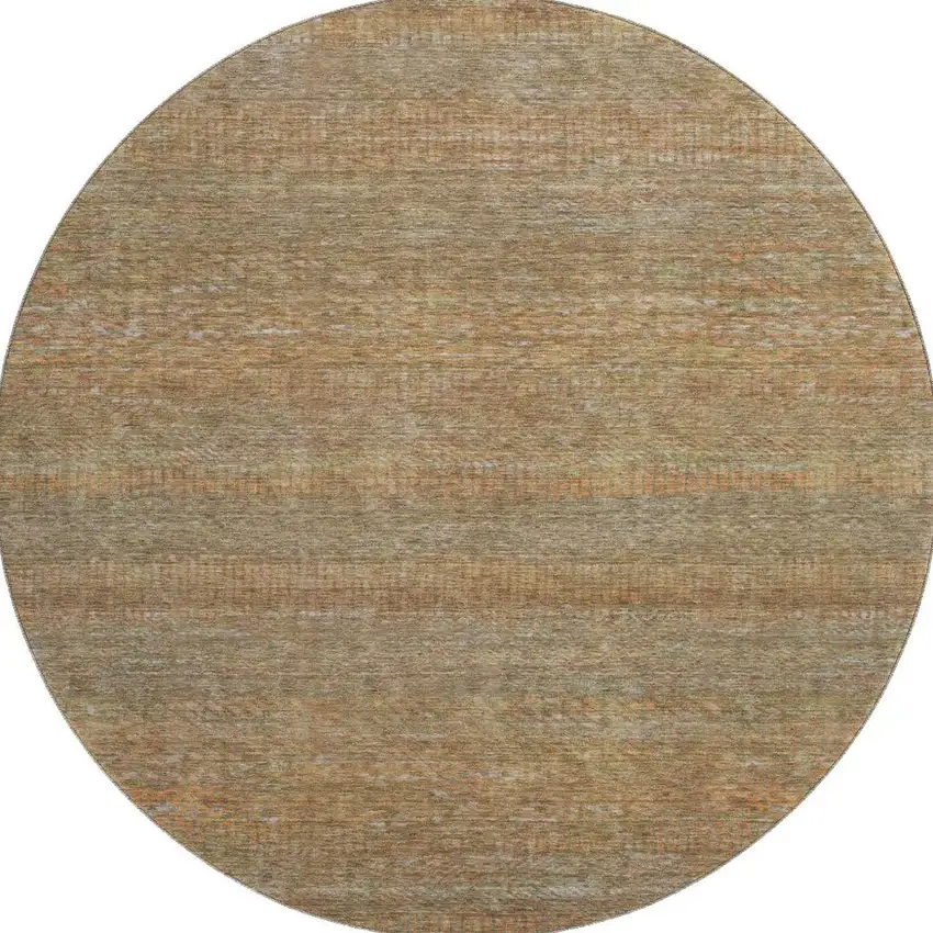 8' Taupe Brown And Copper Striped Washable Round Rug With UV Protection Photo 2