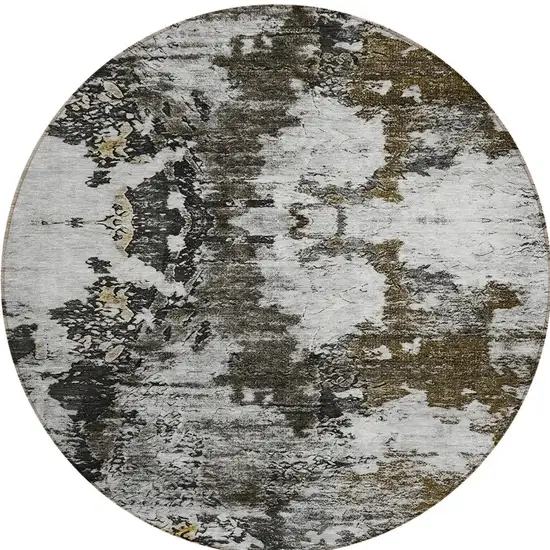 8' Taupe Brown And Gold Round Abstract Washable Indoor Outdoor Area Rug Photo 5
