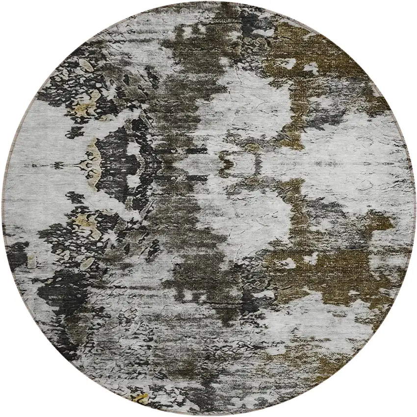 8' Taupe Brown And Gold Round Abstract Washable Indoor Outdoor Area Rug Photo 1