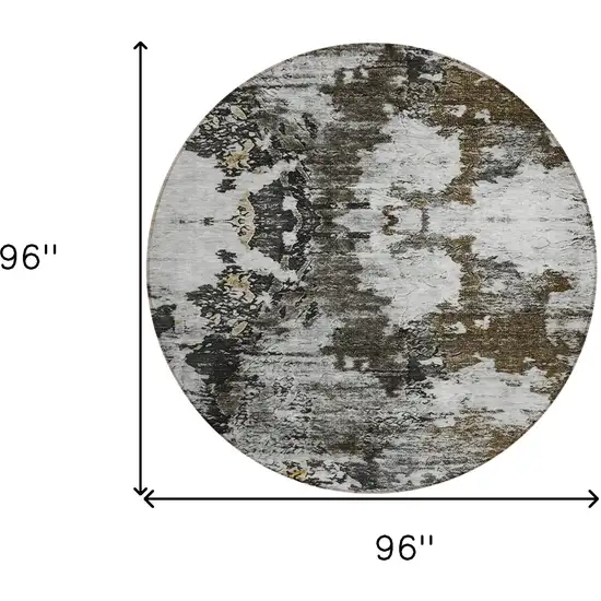 8' Taupe Brown And Gold Round Abstract Washable Indoor Outdoor Area Rug Photo 8