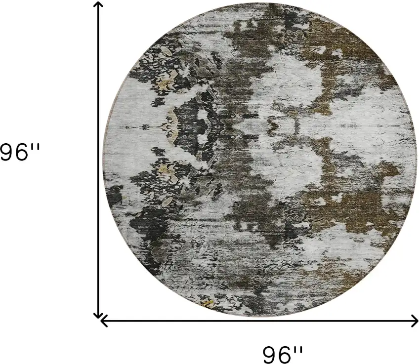 8' Taupe Brown And Gold Round Abstract Washable Indoor Outdoor Area Rug Photo 8