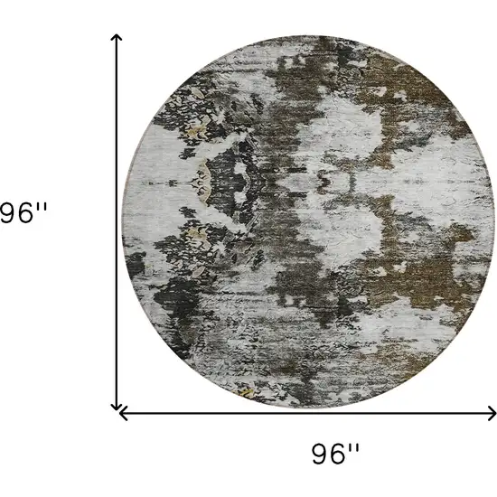 8' Taupe Brown And Gold Round Abstract Washable Indoor Outdoor Area Rug Photo 8