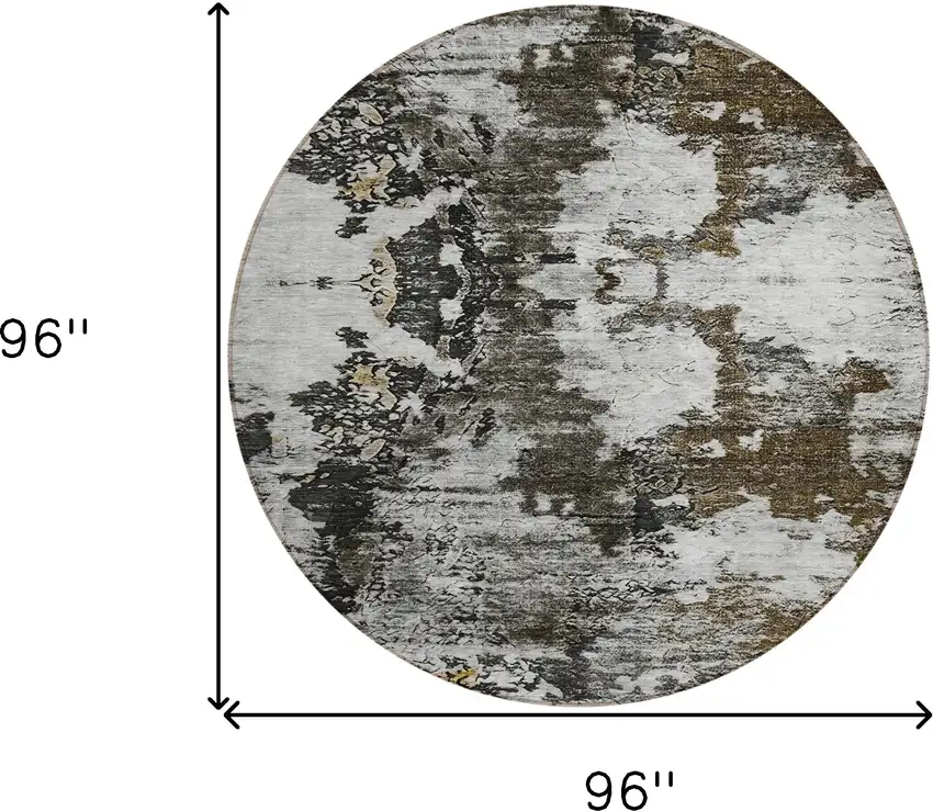 8' Taupe Brown And Gold Round Abstract Washable Indoor Outdoor Area Rug Photo 8