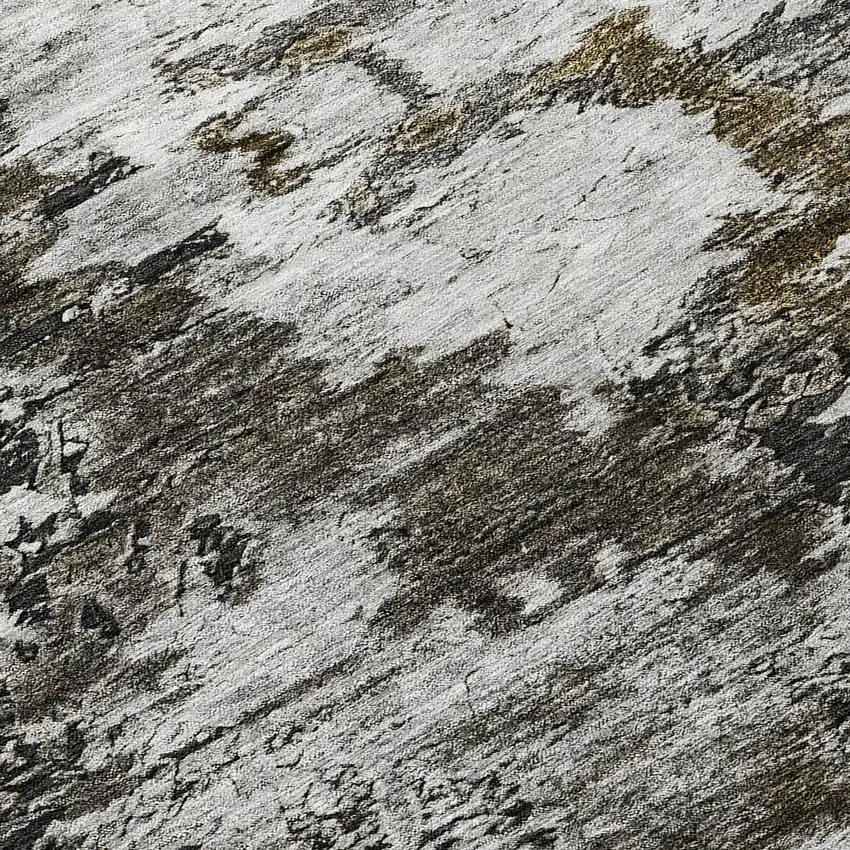 8' Taupe Brown And Gold Round Abstract Washable Indoor Outdoor Area Rug Photo 9