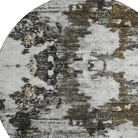 8' Taupe Brown And Gold Round Abstract Washable Indoor Outdoor Area Rug Photo 4