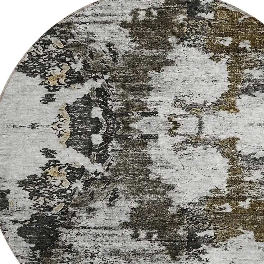 8' Taupe Brown And Gold Round Abstract Washable Indoor Outdoor Area Rug Photo 4