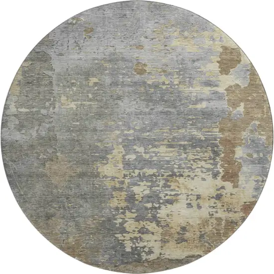 8' Taupe Brown And Gray Abstract Washable Round Rug With UV Protection Photo 1