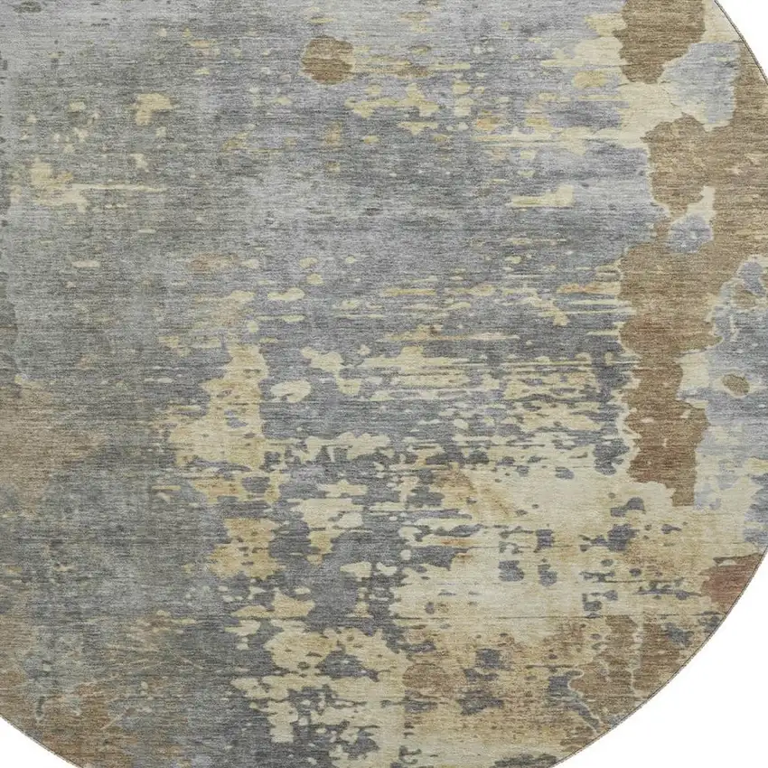 8' Taupe Brown And Gray Abstract Washable Round Rug With UV Protection Photo 2