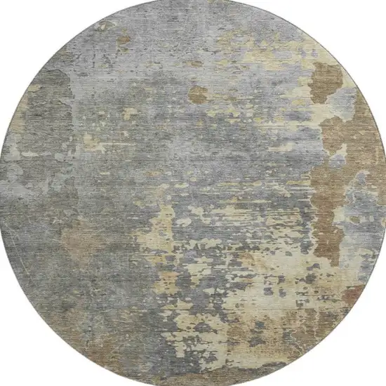 8' Taupe Brown And Gray Abstract Washable Round Rug With UV Protection Photo 3