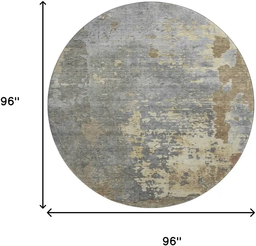 8' Taupe Brown And Gray Abstract Washable Round Rug With UV Protection Photo 9