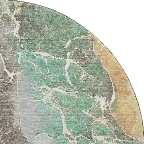 8' Taupe Brown And Gray Abstract Washable Round Rug With UV Protection Photo 2