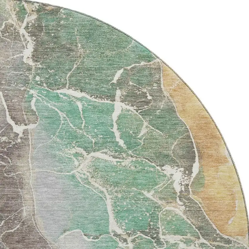 8' Taupe Brown And Gray Abstract Washable Round Rug With UV Protection Photo 2