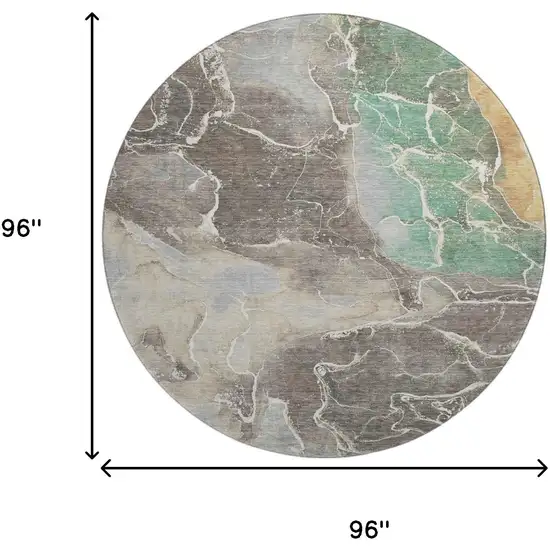 8' Taupe Brown And Gray Abstract Washable Round Rug With UV Protection Photo 8