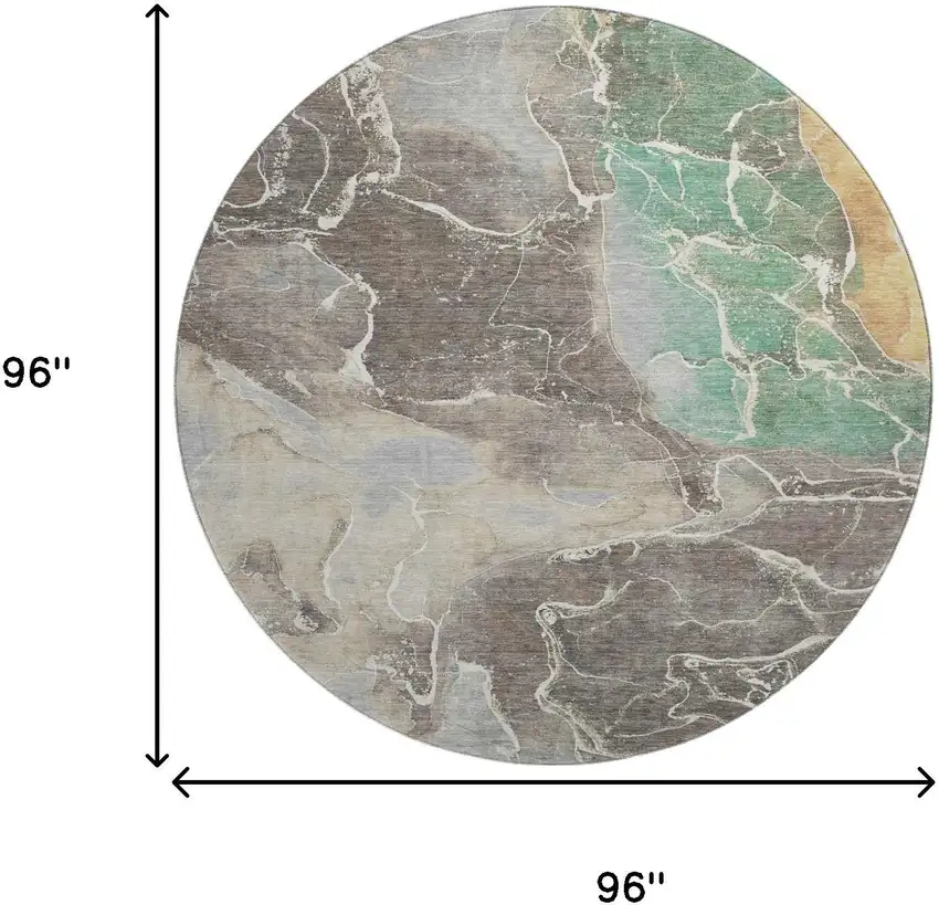 8' Taupe Brown And Gray Abstract Washable Round Rug With UV Protection Photo 8